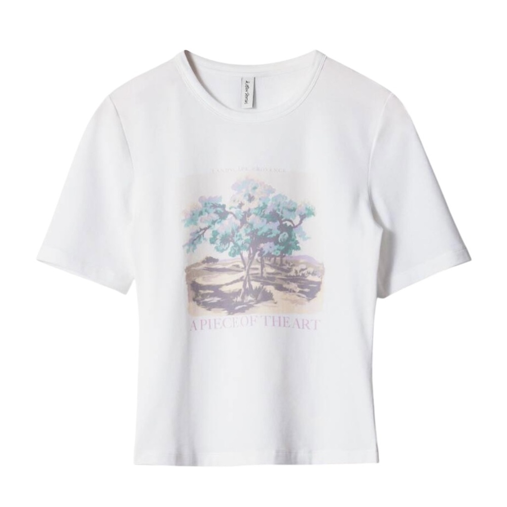 & Other Stories Women’s Crewneck Graphic Art Cotton Fitted White T-Shirt Size S